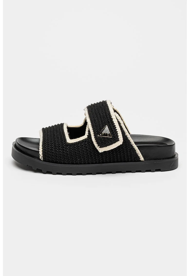 Papuci din tricot, Alb fildes/Negru