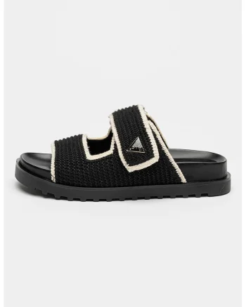 Papuci din tricot, Alb fildes/Negru