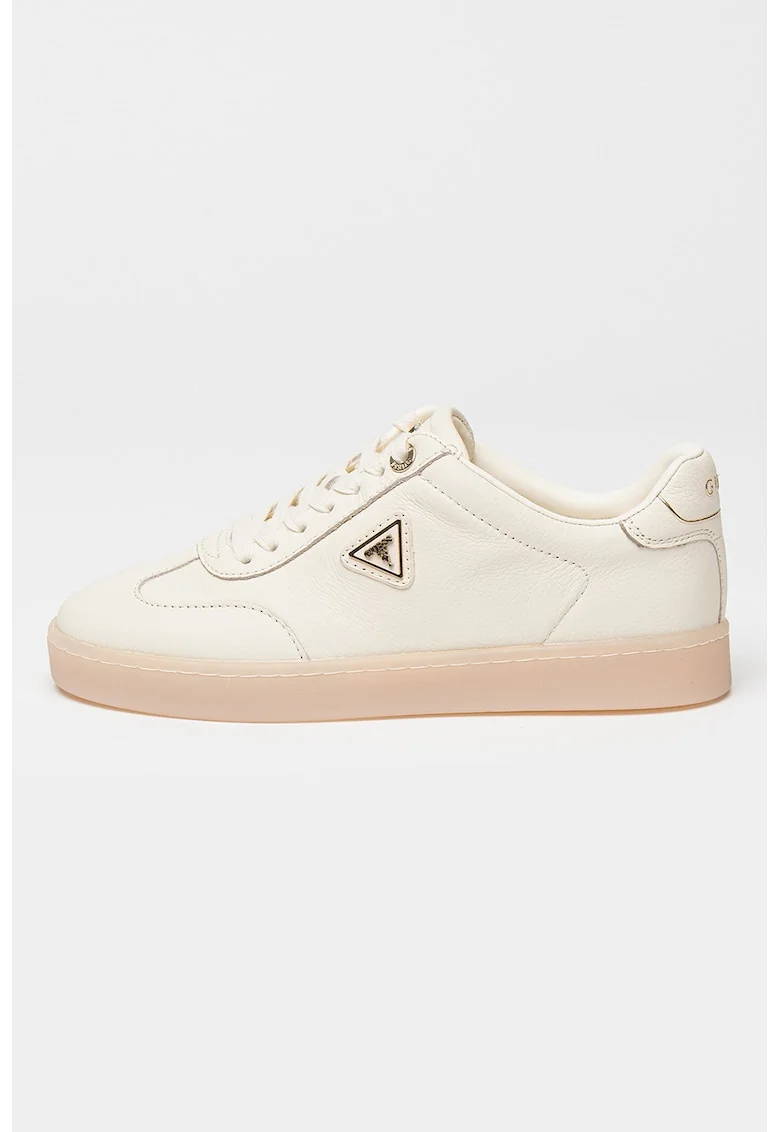 Pantofi sport de piele cu siret, Auriu/Alb fildes