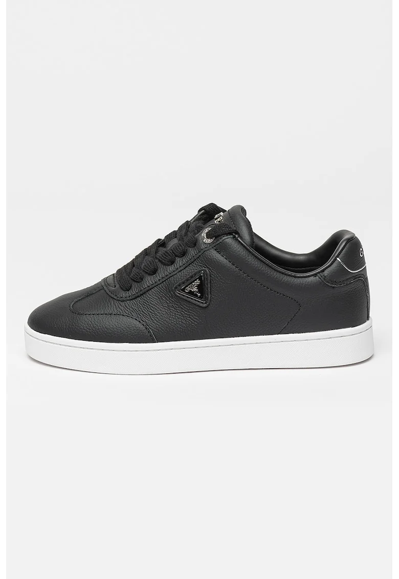 Pantofi sport de piele cu siret, Negru/Argintiu