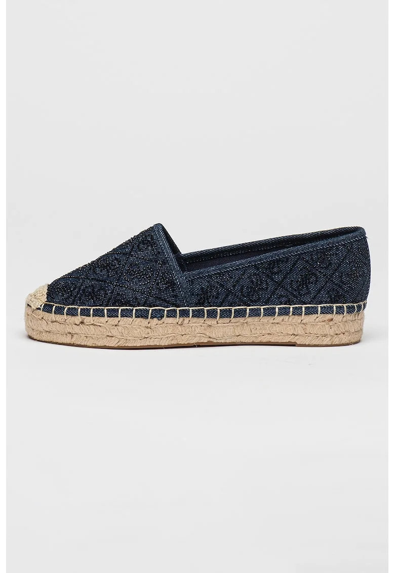 Pantofi loafer din material textil cu model logo, Negru/Bleumarin