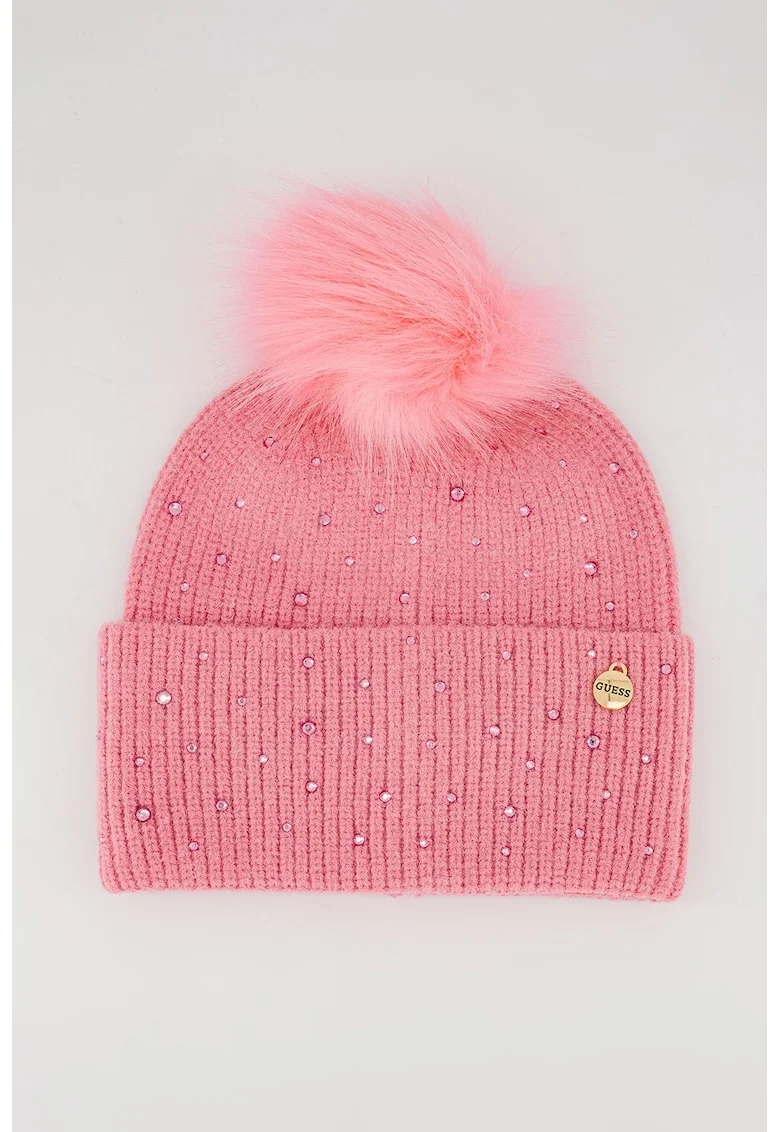 Caciula din tricot cu ciucure, Roz
