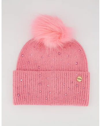 Caciula din tricot cu ciucure, Roz