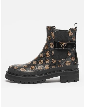 Ghete Chelsea de piele ecologica cu logo, Negru/Maro