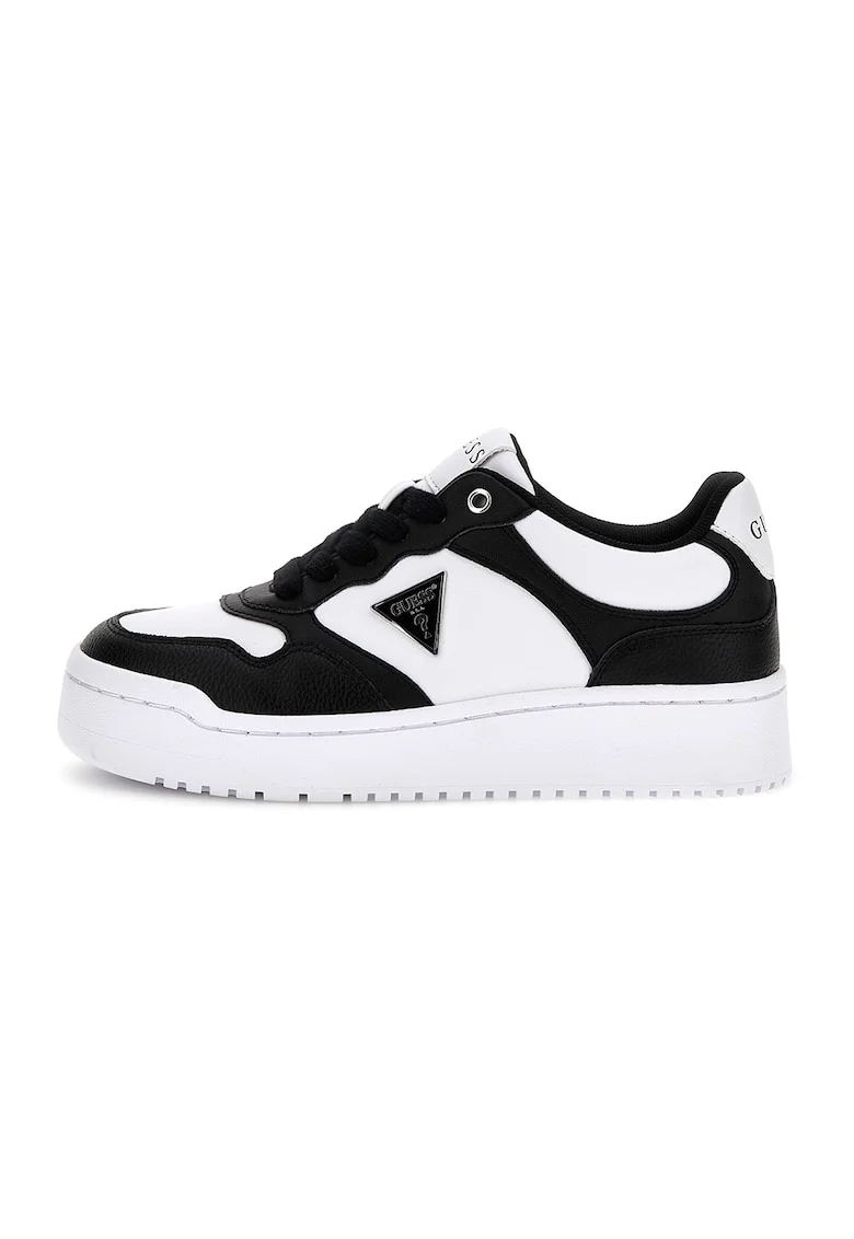 Pantofi sport de piele ecologica cu logo, Alb/Negru