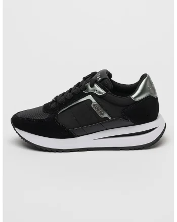 Pantofi sport din material textil cu garnituri din piele intoarsa, Negru