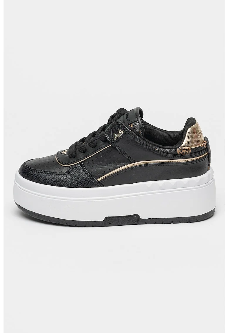 Pantofi sport flatform cu sireturi, Auriu/Negru