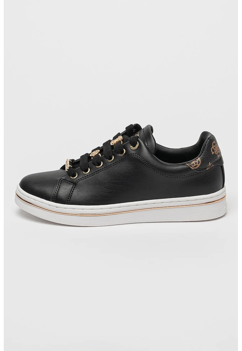 Pantofi sport din piele ecologica cu model logo, Negru
