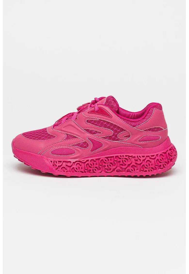 Pantofi sport wedge cu insertii de plasa, Fucsia