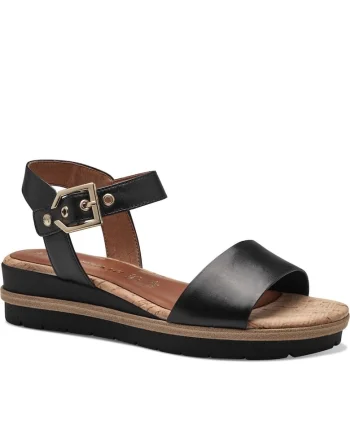Sandale dama,  Piele naturala/Pluta, Negru, Negru