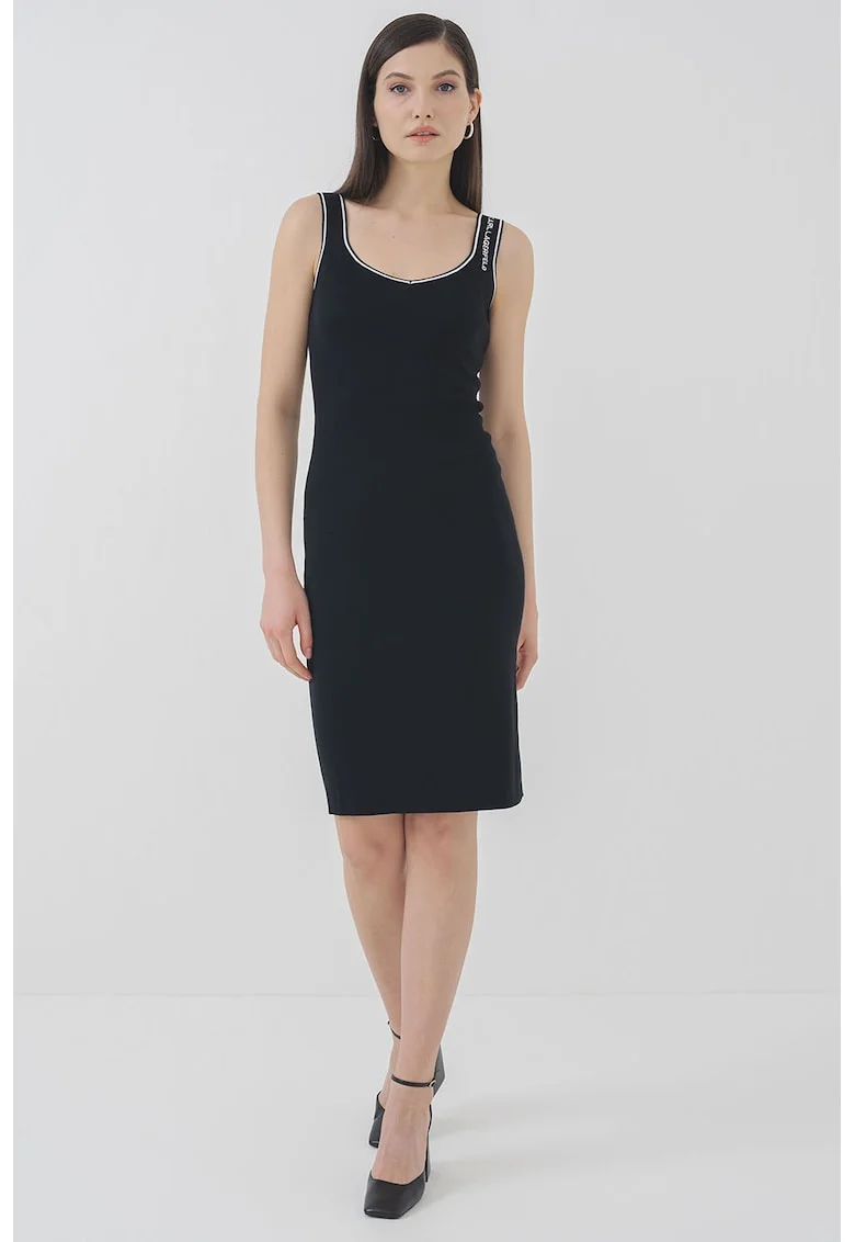 Rochie midi cambrata, Alb/Negru