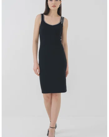 Rochie midi cambrata, Alb/Negru
