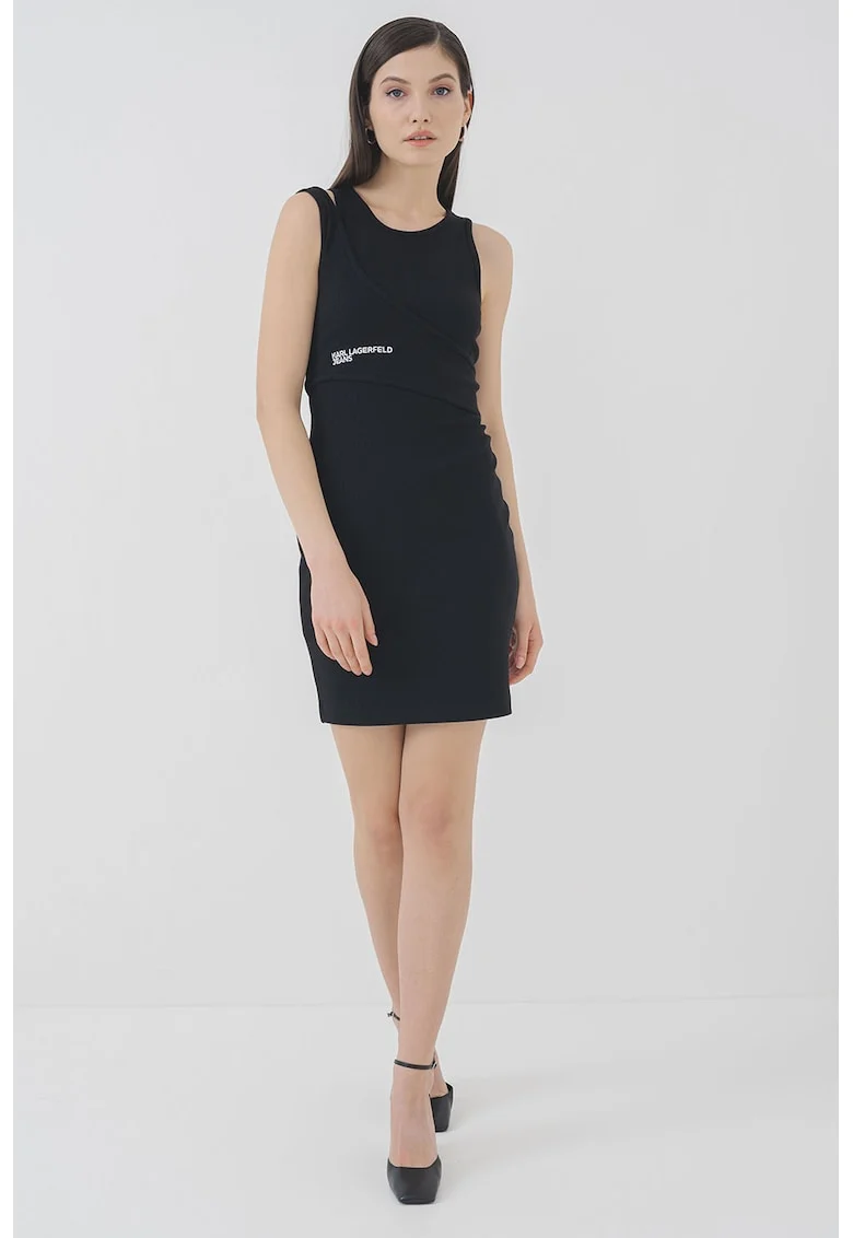 Rochie mini cambrata cu logo, Negru