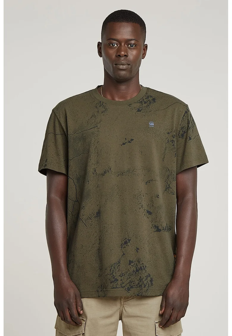 Tricou de bumbac organic cu imprimeu abstract, Kaki inchis