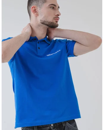 Tricou polo de bumbac cu logo, Alb/Albastru royal