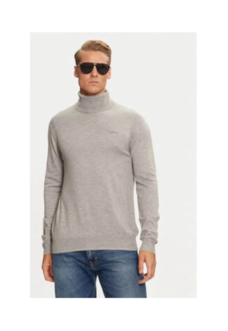 Pulover slim fit cu guler inalt