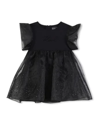Rochie evazata cu aplicatii cu strasuri, Negru