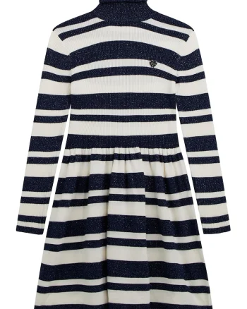 Rochie tricotata cu dungi, Alb murdar/Bleumarin