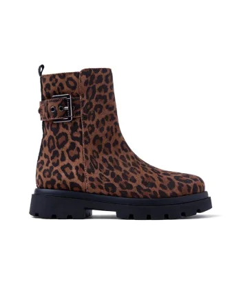 Ghete de piele intoarsa cu animal print, Maro