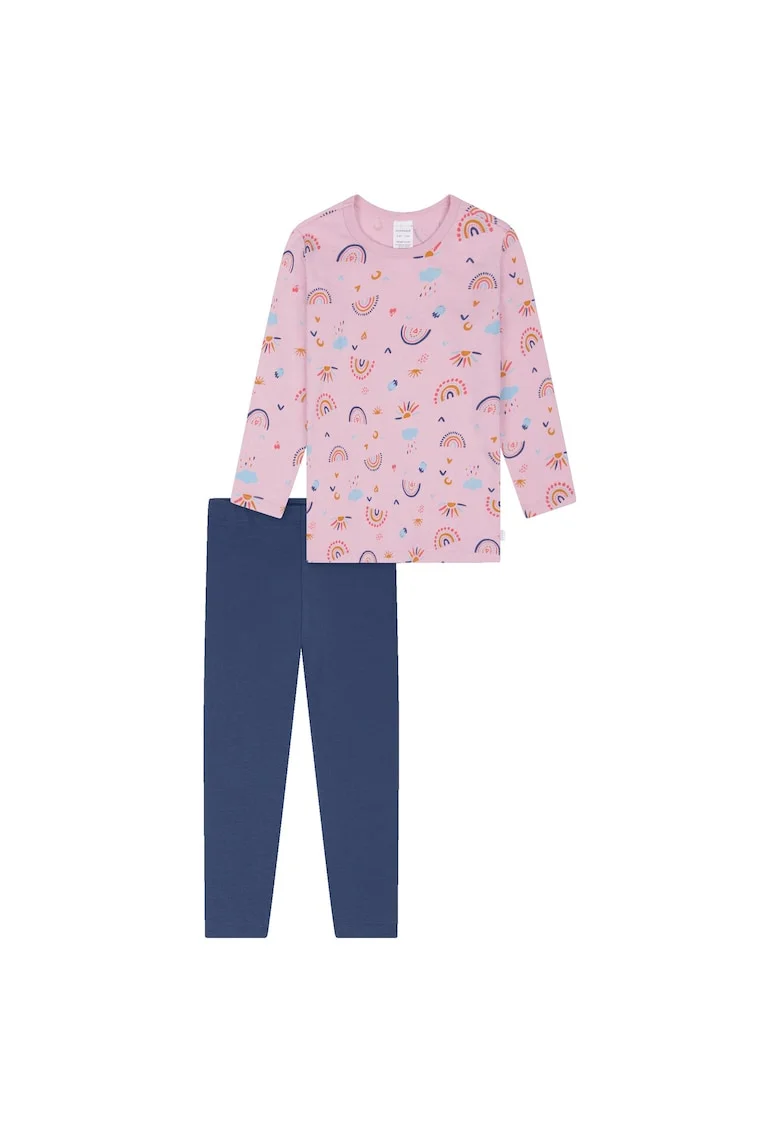 Pijama cu pantaloni lungi din bumbac cu imprimeu, Roz/Albastru