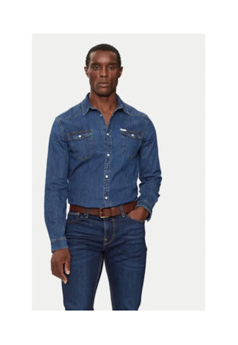 Camasa din chambray cu buzunare aplicate,