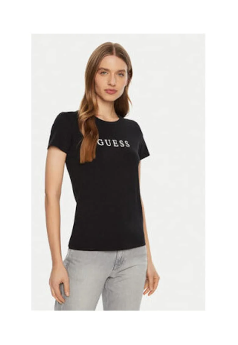 Tricou din amestec de bumbac cu logo si model