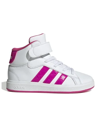 Pantofi sport mid-high din piele ecologica Grand Court, Alb/Fucsia