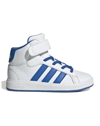 Pantofi sport mid-high din piele ecologica Grand Court, Alb/Albastru royal