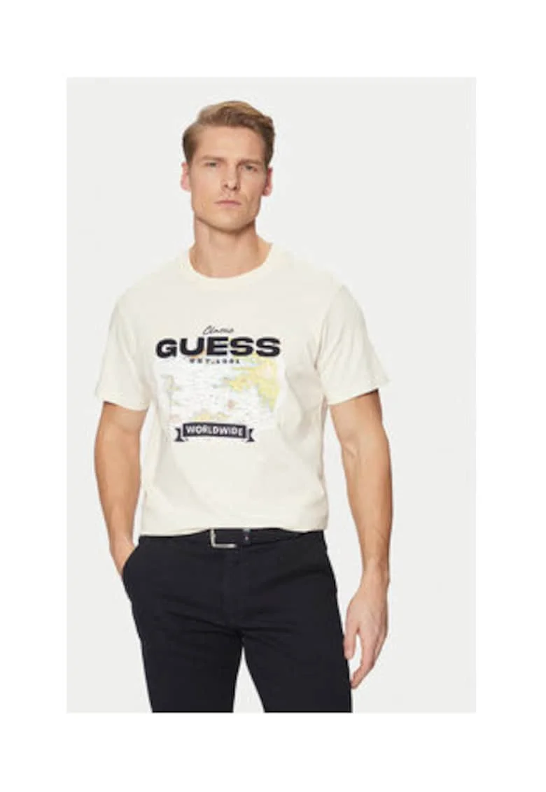 Tricou de bumbac cu imprimeu grafic si logo