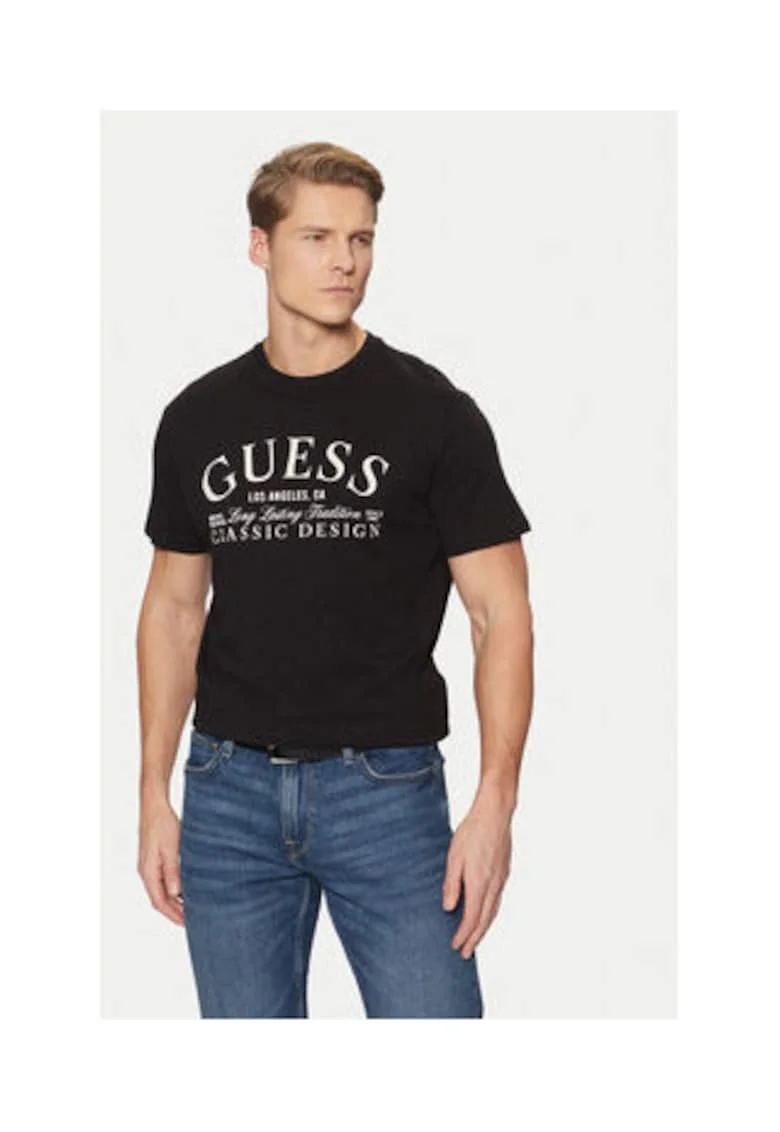 Tricou din bumbac cu imprimeu text si logo