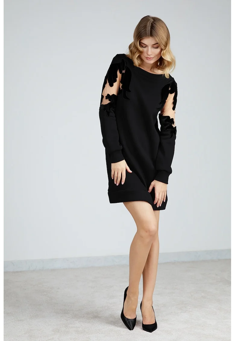 Rochie dreapta cu insertii, Tul, Negru