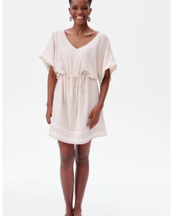 Rochie cu amestec de in Aurelia Mini, Bej
