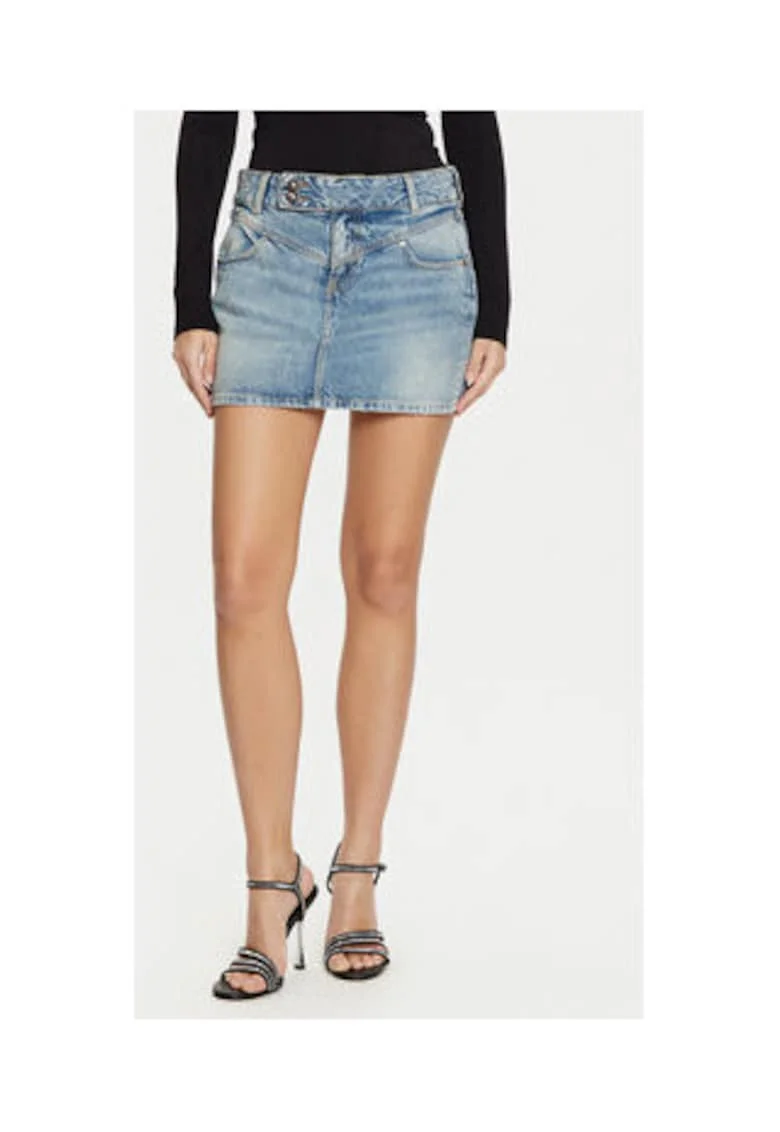 Fusta mini din denim cu aspect prespalat