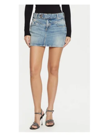 Fusta mini din denim cu aspect prespalat