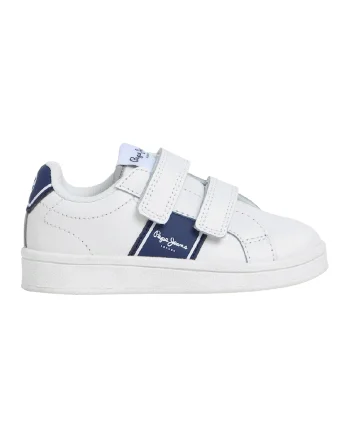 Pantofi sport din piele si piele ecologica cu inchidere velcro, Alb/Gri cenusiu/Bleumarin