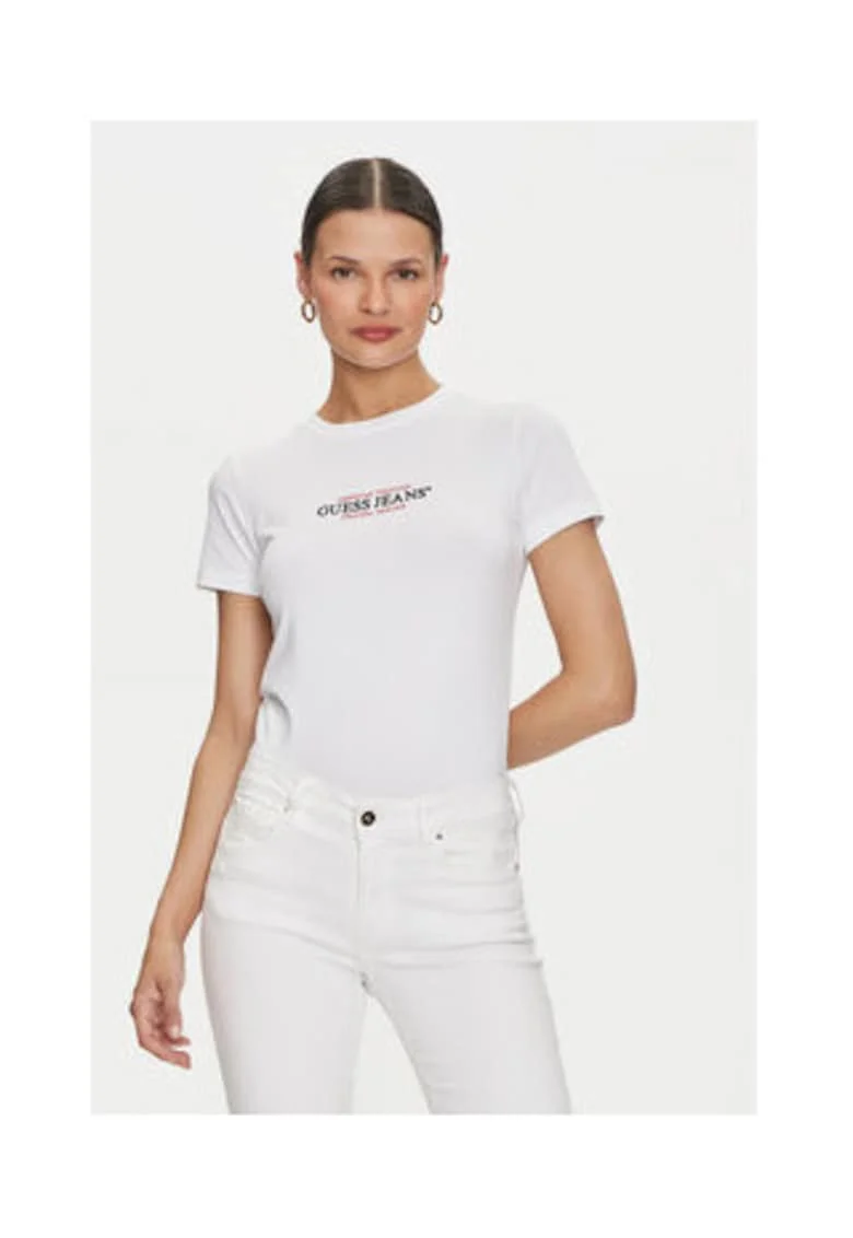 Tricou slim fit din amestec de bumbac cu decolteu la baza gatului
