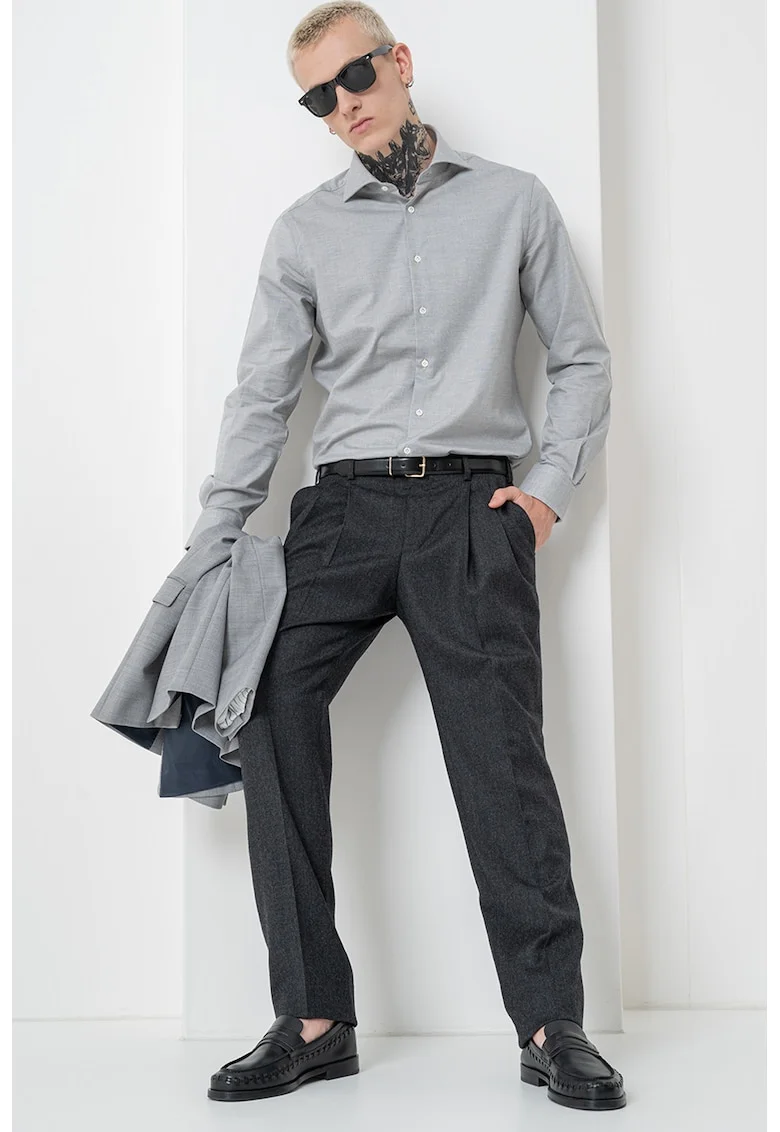 Pantaloni eleganti din lana cu pensa, Negru stins