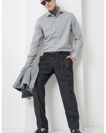 Pantaloni eleganti din lana cu pensa, Negru stins