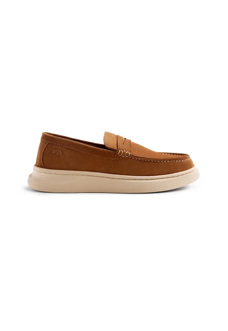 Pantofi loafer penny flatform de piele intoarsa, Maro