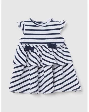 Rochie stratificata cu dungi, Alb/Bleumarin
