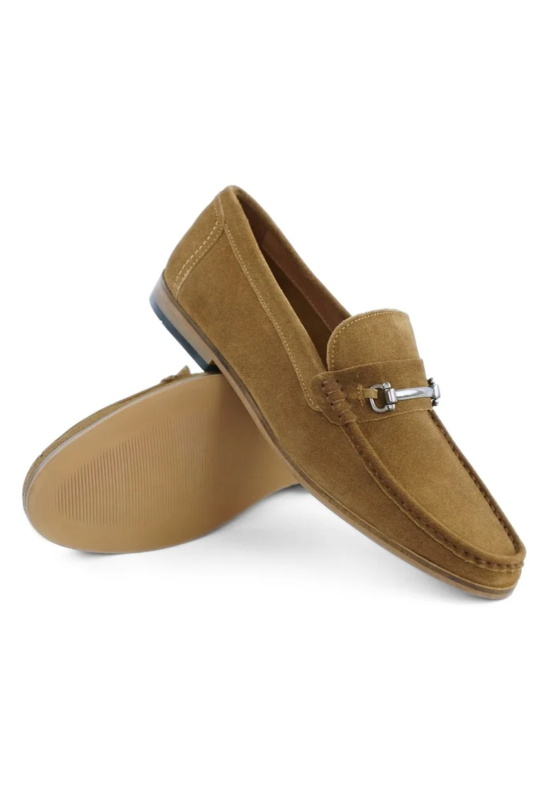 Pantofi loafers barbatesti din piele intoarsa naturala, maro, 40, Maro