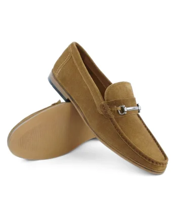 Pantofi loafers barbatesti din piele intoarsa naturala, maro, 40, Maro