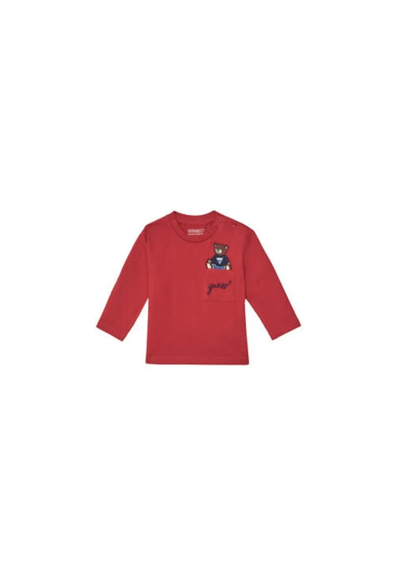 Bluza din bumbac organic cu buzunar pe piept si aplicatie urs brodata