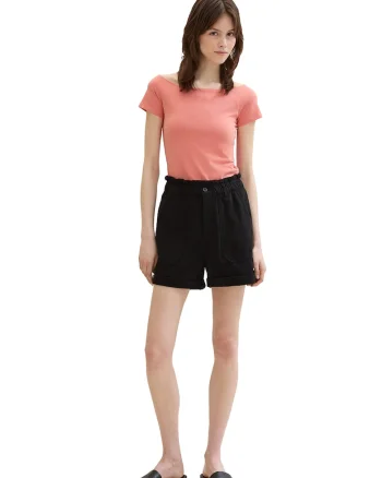 Pantaloni scurti uni cu talie inalta, Negru