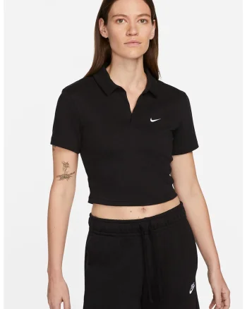 Tricou polo crop Essential, Negru