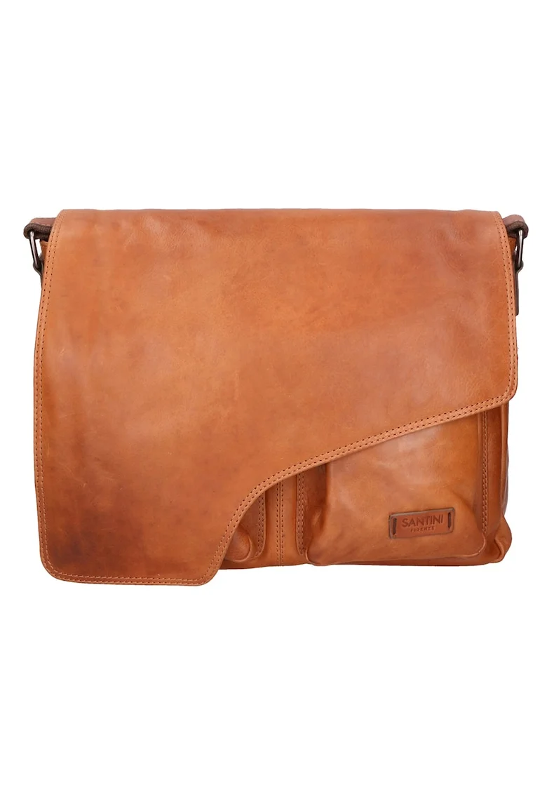 Geanta messenger unisex de piele 27269, Maro cognac