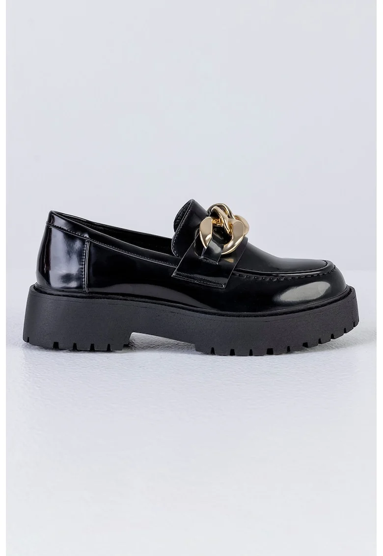 Pantofi loafer din piele ecologica cu aspect masiv, Auriu/Negru