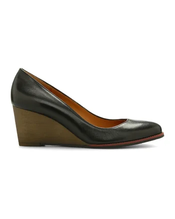 Pantofi wedge de piele, Negru