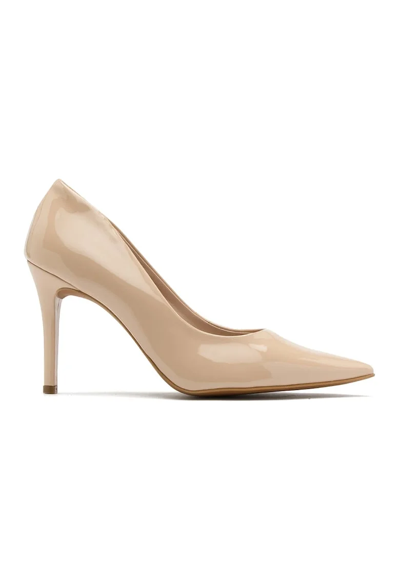 Pantofi de piele lacuita cu toc stiletto, Bej