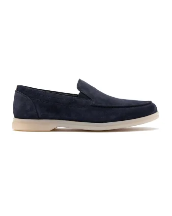 Pantofi loafer de piele intoarsa cu varf rotund, Bleumarin